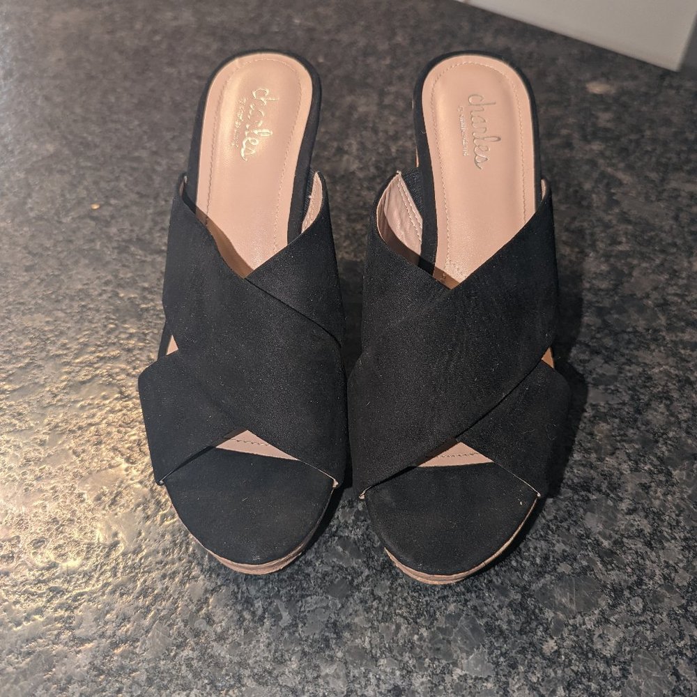 Charles David Cork Black Wedges